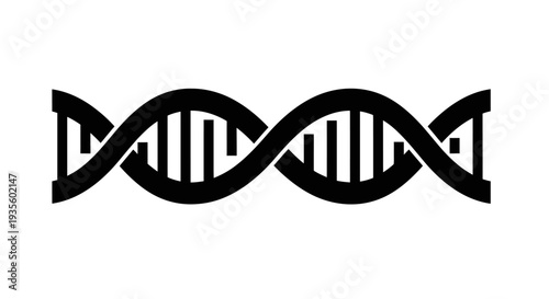 A simple black DNA double helix illustration on a white background viewed from the side