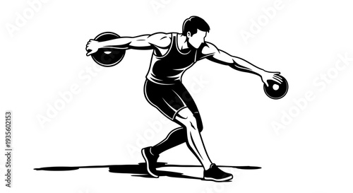 Athlete in motion swinging kettlebells in a dynamic workout pose
