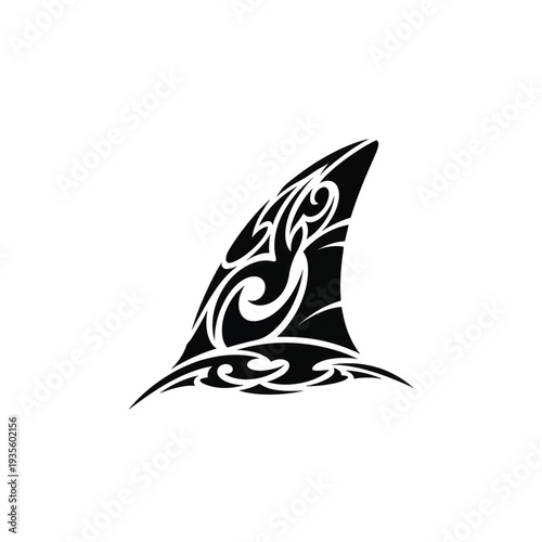 Tribal shark fin tattoo style black ink design.