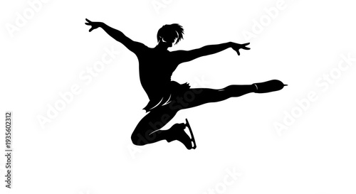 A dancer leaps through the air with outstretched arms and legs, showcasing elegance and poise in a dynamic silhouette.