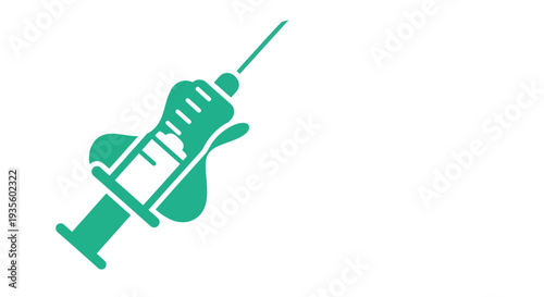 A close-up, angled view of a green medical syringe with a needle, isolated on a white background.