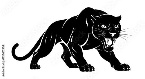 A fierce black panther illustration showcasing aggressive posture and sharp claws in a dynamic illustration