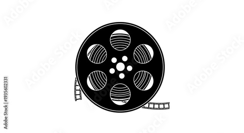 A film reel illustration on a plain white background viewed from directly above with no distractions