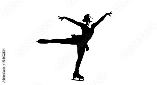 A female figure skater performs an elegant jump on ice, captured from a side view