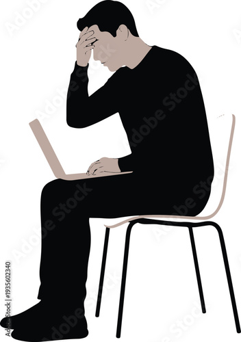 Stress Silhouette: A person, absorbed in work, sits with a hand to their head, depicting feelings of concern and strain.