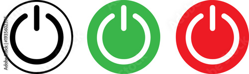 Power button icons set in black, green, red