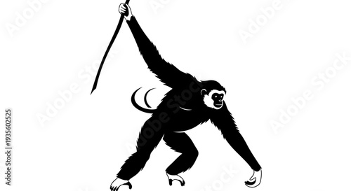 A dynamic monkey illustration in a fighting stance, wielding a sword in a powerful pose.