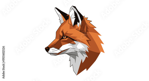 Geometric illustration of a fox's head showcasing vibrant orange and white hues from a side profile view