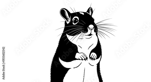 A standing mouse illustration viewed from the front with a curious expression on a simple background