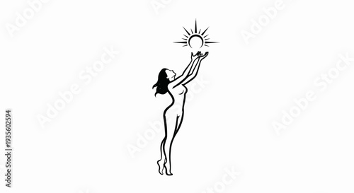 Woman reaching for stylized sun