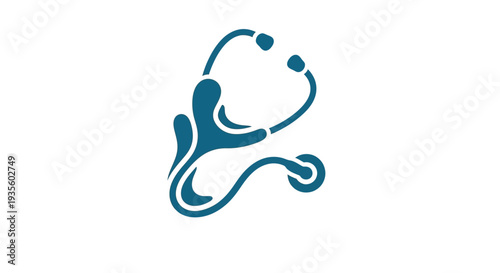 A stylized teal stethoscope forms a unique and artistic medical symbol on a white background.