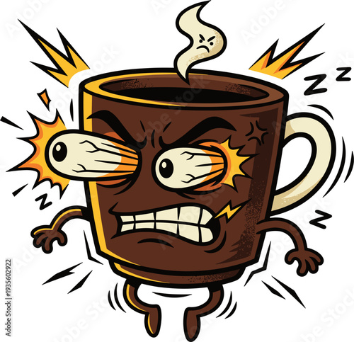 Angry Coffee Mug Character With Wide Eyes And Gritted Teeth Sparks Flying