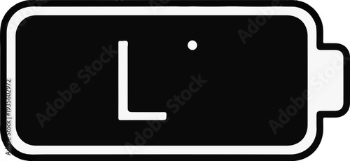 Simple black and white graphic of a battery icon with a partial charge indicator