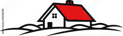 Simple graphic of a white house with a red roof and chimney