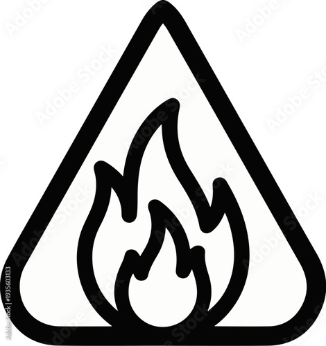 Simple black icon of flames within a triangle warning symbol