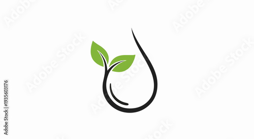 Simple graphic of a water droplet with two green leaves growing