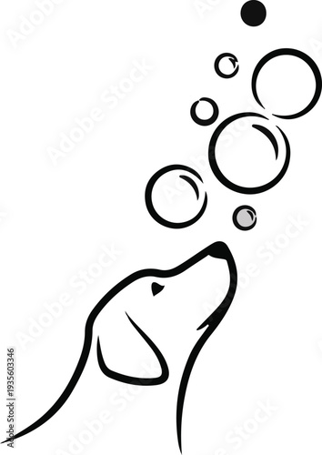 Stylized dog outline blowing bubbles