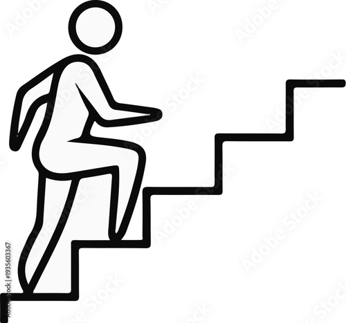Stylized figure ascending steps, symbolizing progress and achievement