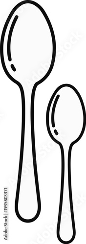 Two stylized spoons, one large, one small, in a minimalist outline drawing