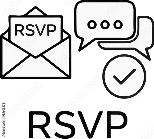 Iconographic representation of RSVP request with communication and confirmation elements