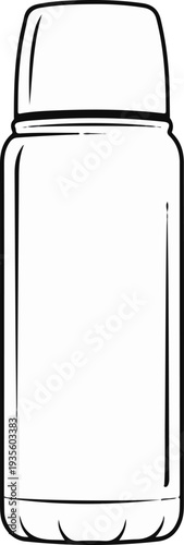 A black and white illustration of a thermos bottle