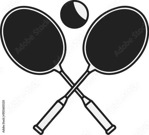 Crossed badminton rackets and shuttlecock, graphic icon