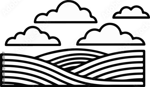 Stylized rolling fields under a cloudy sky