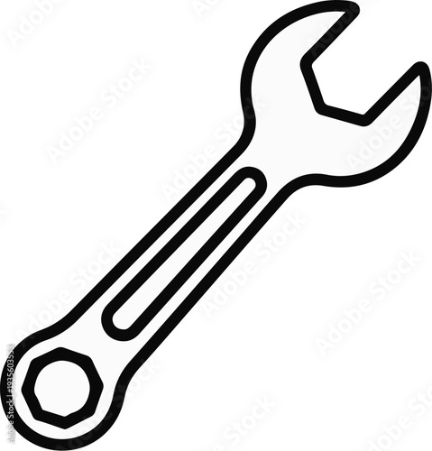 A black and white outline of a combination wrench