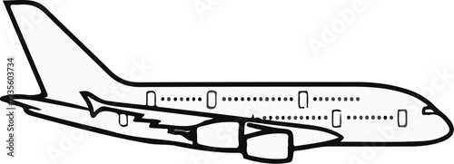 Simple line art depiction of a large passenger jet airplane in profile