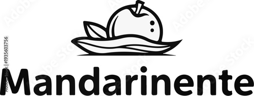 Black and white logo featuring a mandarin fruit with leaves on a stylized base