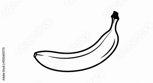 A simple, bold black-and-white line drawing of a single curved banana on a white background