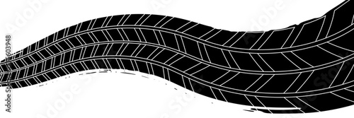 Auto tire tread grunge element. Car and motorcycle tire pattern, wheel tyre tread track. Black tyre print. Vector illustration isolated on white background.