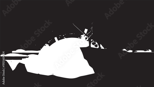 Minimalist silhouette of a glacier landscape under a dark sky.