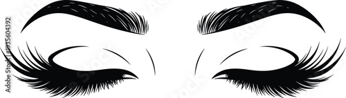 Closed eyes silhouette vector illustration, thick eyebrows, long eyelashes, beauty design, fashion art, makeup symbol, grooming, elegance, culture, style