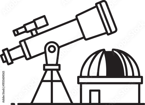 Vector illustration of a telescope on a tripod pointing at an observatory dome