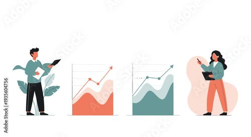Diverse financial analytics charts showing upward trends and growth on a clean background