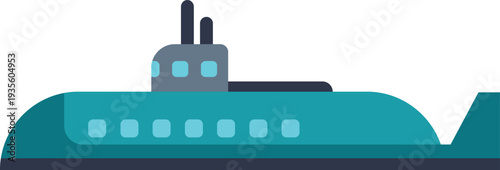 Submarine traveling underwater on a white background