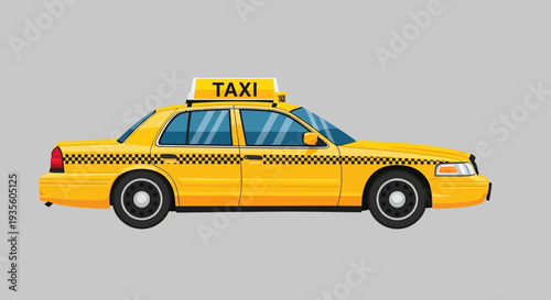 Yellow taxi cab illustration on gray background.