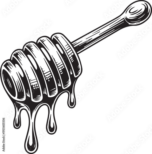Honey dipper stick with dripping honey flat color icon for apps and websites