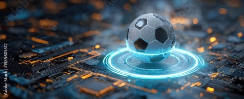 Futuristic football on glowing circuit board