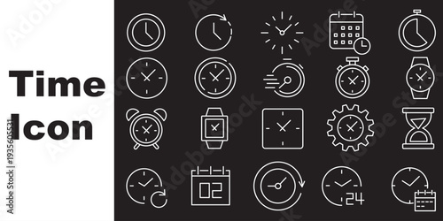 Time Line Editable Icons set. Vector illustration in modern thin line style of clock related icons: timer, stopwatch, alarm, and more. Isolated on transparent background.
