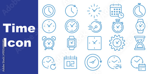 Time Line Editable Icons set. Vector illustration in modern thin line style of clock related icons: timer, stopwatch, alarm, and more. Isolated on transparent background.