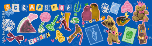 Nineties pop culture icons and retro fashion doodles for creative posters