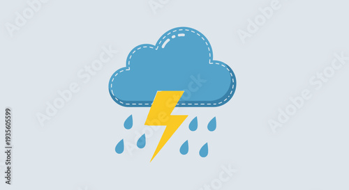 Cartoon style illustration of a stormy weather with rain and lightning.