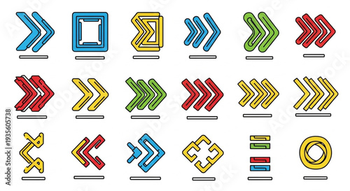 Collection of colorful abstract arrow icons and symbols.