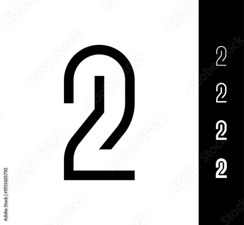 Number 2, digital numeral two, including set of four different set narrow numbers, vector illustration 10EPS