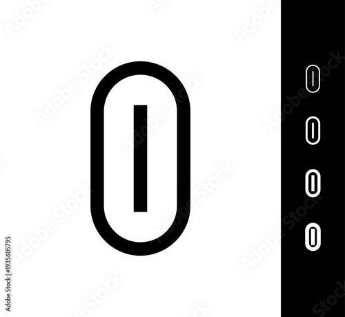 Number 0, digital numeral zero, including set of four different set narrow numbers, vector illustration 10EPS