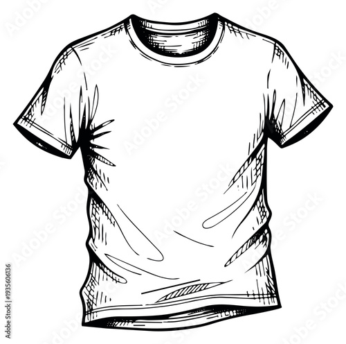 Hand drawn illustration of a t-shirt depicting a blank template for apparel design