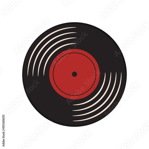 Flat vinyl record emblem isolated on white background. Vector illustration