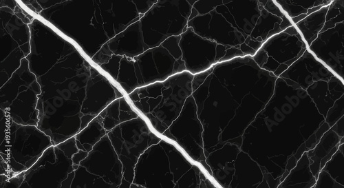 Black marble surface with white veins texture background.